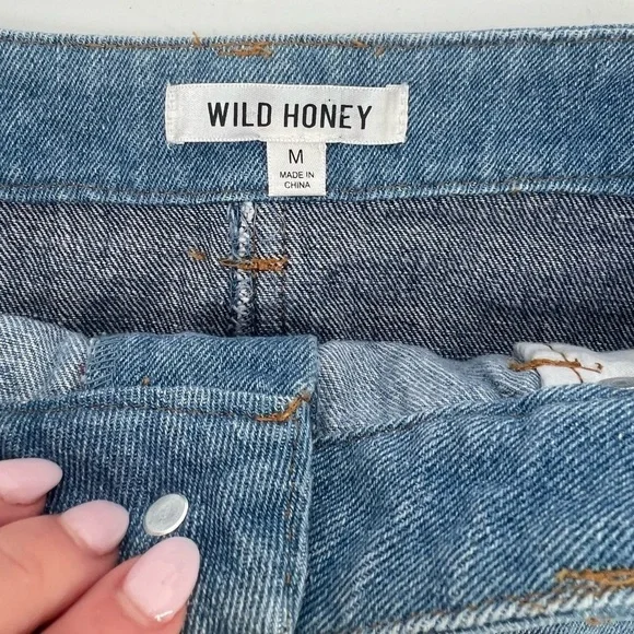 Wild Honey Two Tone Step Hem Denim Mini Skirt Raw Hem Blue Jean Size M Medium - Picture 6 of 9